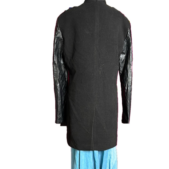 Philipp Plein Homme Men’s Black Wool Winter Coat Featuring 100% Leather Sleeves - Picture 14 of 16